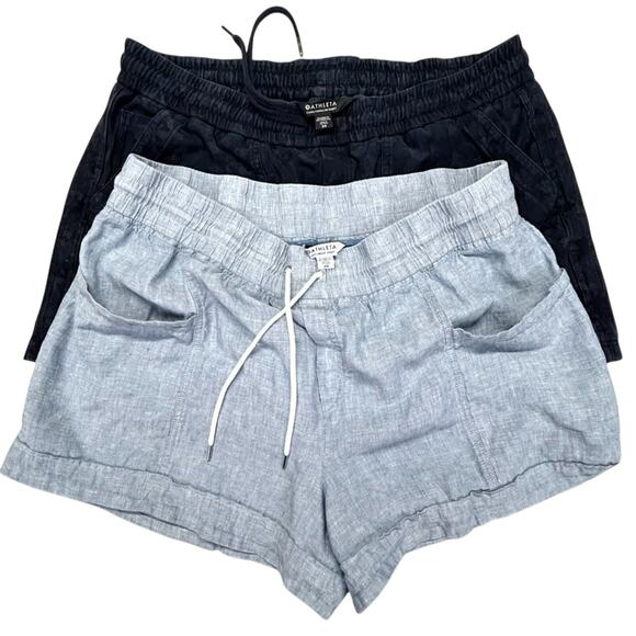 2 Pair Athleta 4" Shorts Womens 20 Cabo Linen Blue & Camo Farallon Short Black - Picture 1 of 16